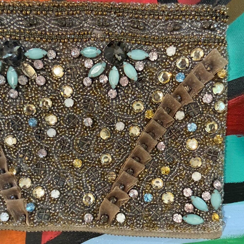 Anthropologie Heavy Beaded Zipper Bag Clutch Girly Coquette Hoco Special - Picture 3 of 6